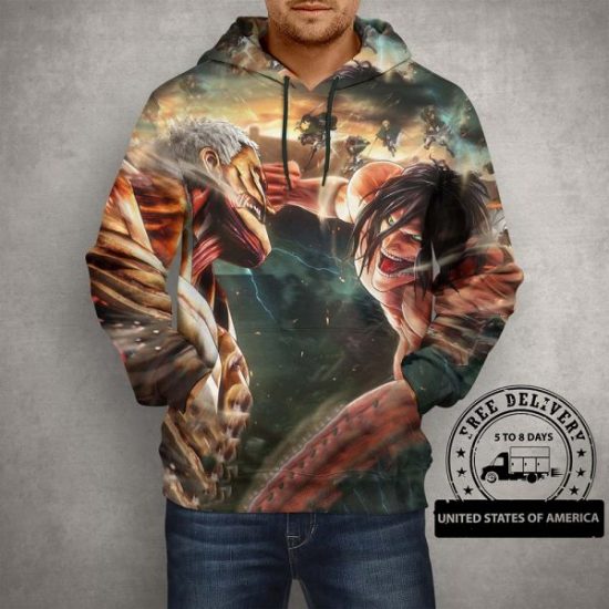 Anime Action Attack on Titan Hoodie – 3D Printed Pullover Hoodie