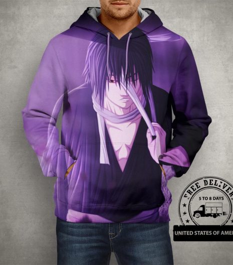 Anime Naruto Sasuke Uchiha Purple Hoodie – 3D Printed Pullover Hoodie