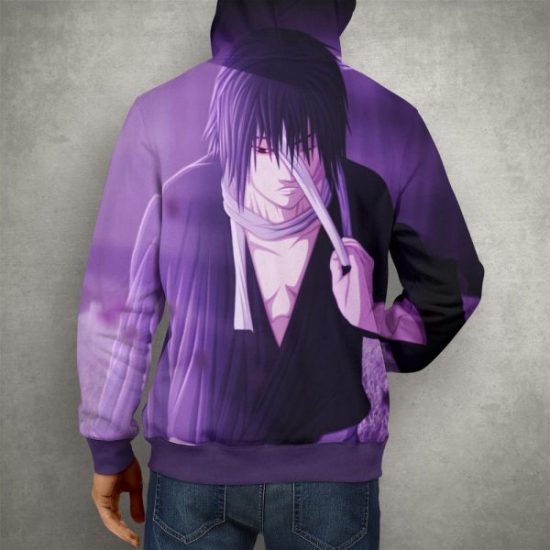 Anime Naruto Sasuke Uchiha Purple Hoodie – 3D Printed Pullover Hoodie
