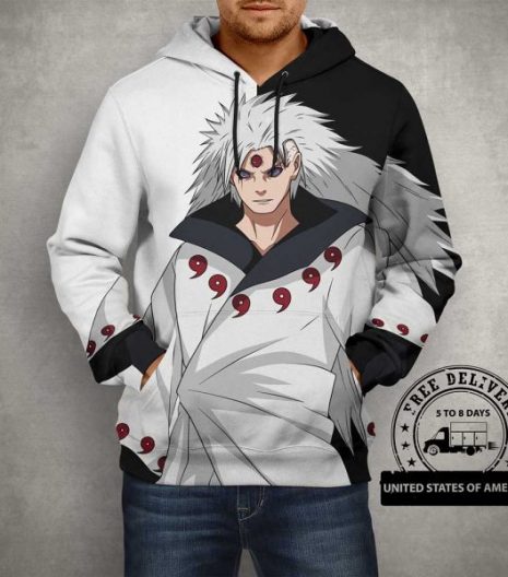 Anime Naruto Uchiha Six Paths White & Black 3D Print Hoodie
