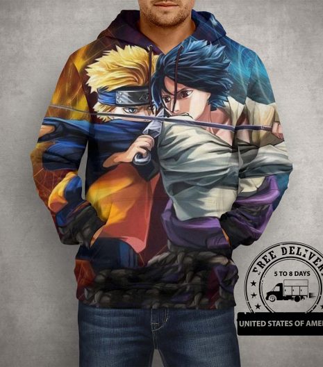 Anime Naruto Vs Sasuke Hoodie – 3D Printed Pullover Hoodie