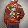 Anime Rick & Morty Brown Hoodie – 3D Printed Pullover Hoodie