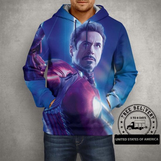 Iron Man Blue Hoodie – 3D Printed Pullover Hoodie