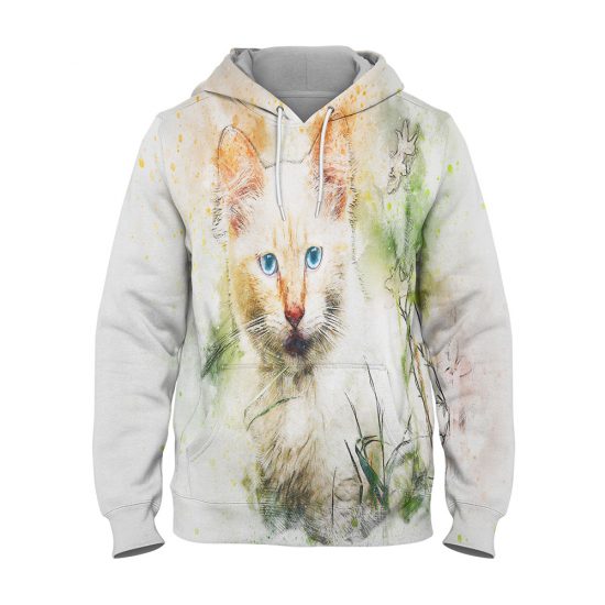 White Cat – 3D Printed Pullover Hoodie