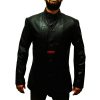 Stylish Black Leather Coat Slim Body