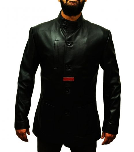 Stylish Black Leather Coat Slim Body