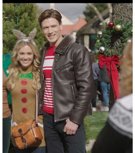 A Very Charming Christmas Town Sawyer Larsen Brown Leather Jacket
