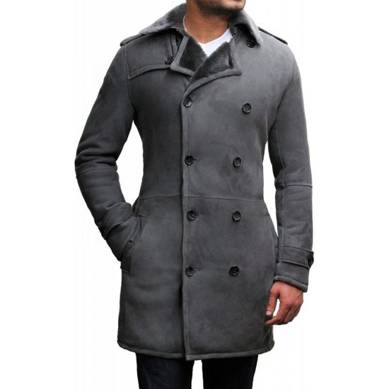 Mens Duffle Spanish Grey Long Leather Coat