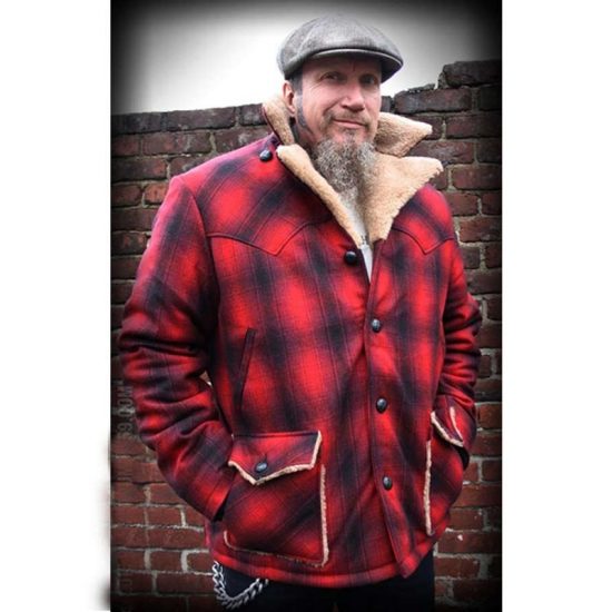 Cameron Red And Black Plaid Jacket With Shearling Collar