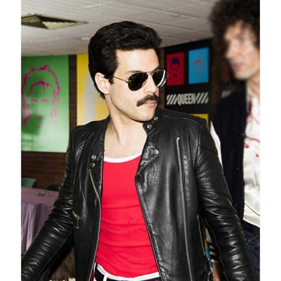 Rami Malek Bohemian Rhapsody Black Racer Leather Jacket